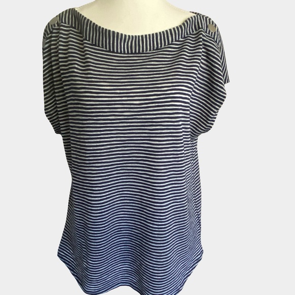 Jones New York Cotton Blend Boatneck Sleeveless Nautical Coastal Knit Top-Sz-L - Picture 1 of 16